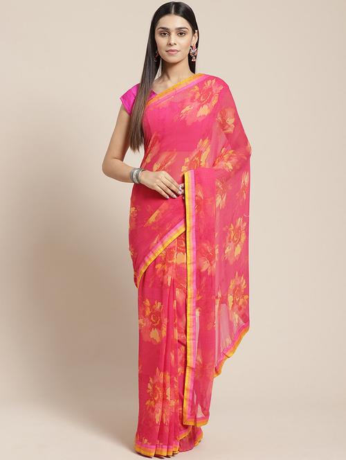 floral printed saree with blouse - 17166026 - Very Small Image - 1