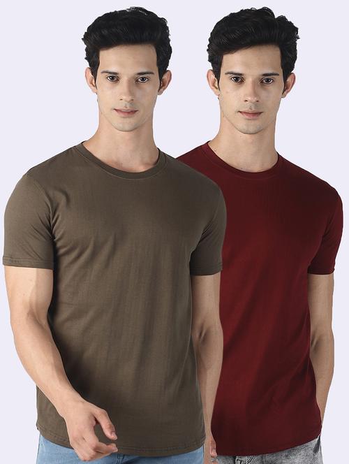 olive green and maroon solid t-shirts combo - 17166913 - Very Small Image - 1