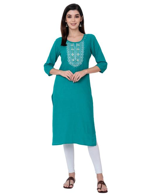 teal straight kurta - 17167054 - Very Small Image - 1