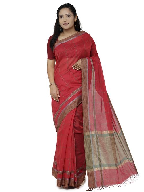 checkered banarasi saree with blouse - 17167248 - Very Small Image - 1