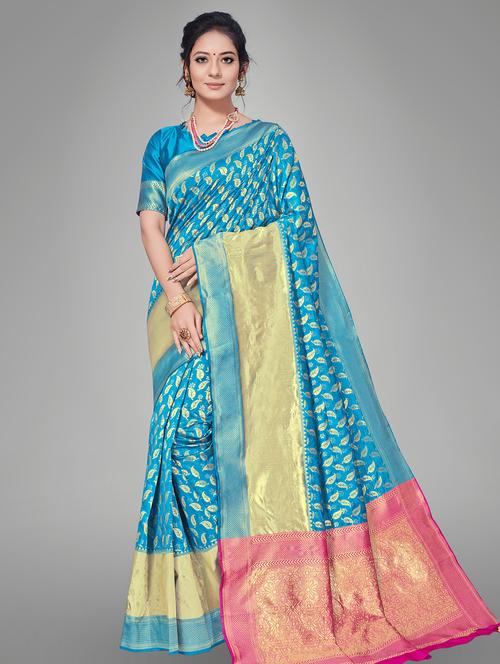 self design banarasi saree with blouse - 17167393 - Very Small Image - 1