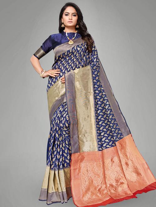 self design banarasi saree with blouse - 17167394 - Very Small Image - 1