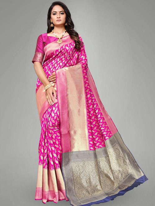 self design banarasi saree with blouse - 17167396 - Very Small Image - 1