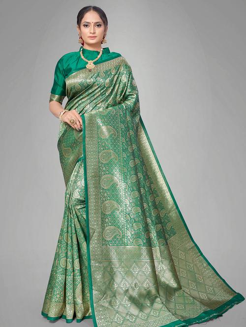 self design banarasi saree with blouse - 17167419 - Very Small Image - 1