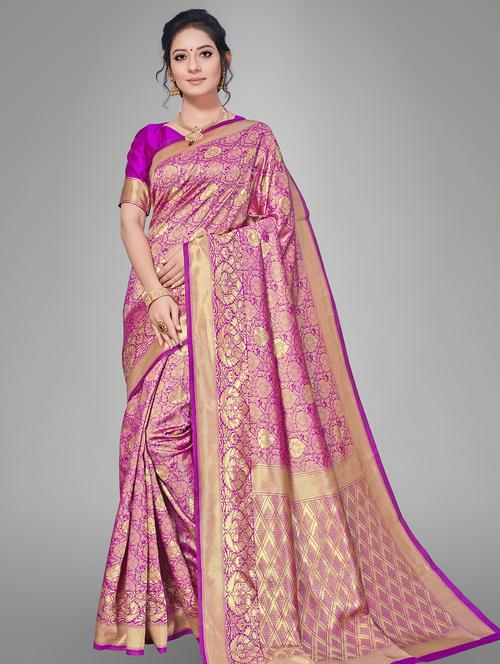 self design banarasi saree with blouse - 17167429 - Very Small Image - 1