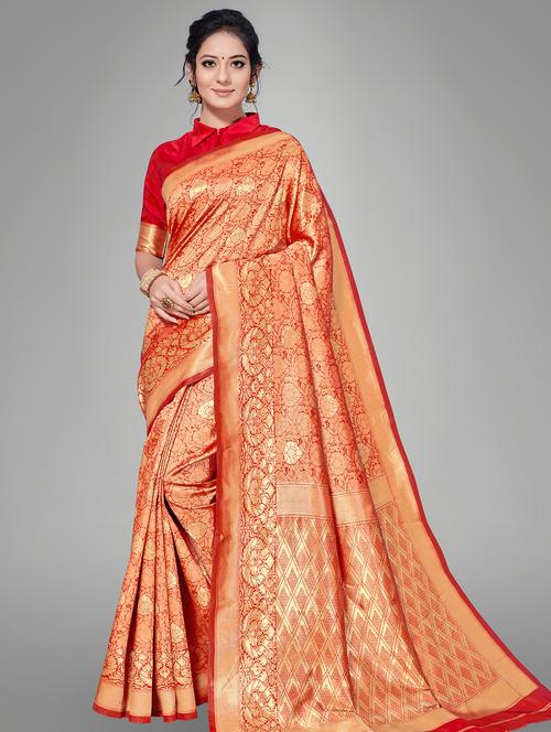 self design banarasi saree with blouse - 17167430 - Very Small Image - 1