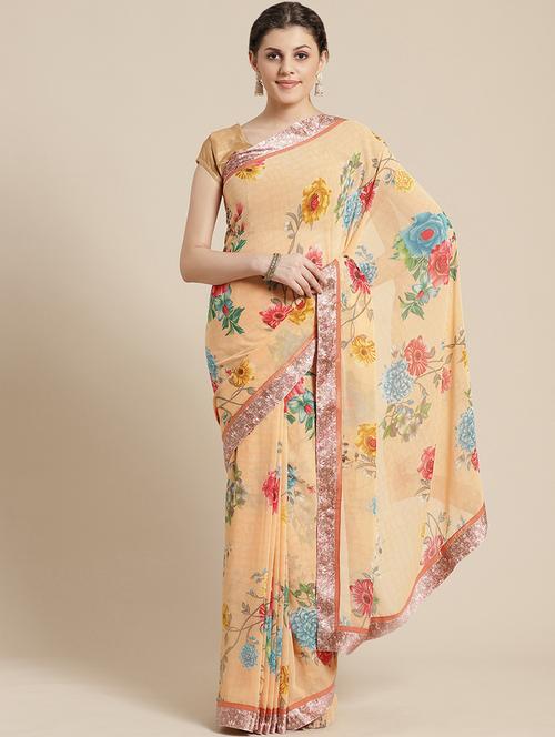 floral printed saree with blouse - 17167586 - Very Small Image - 1