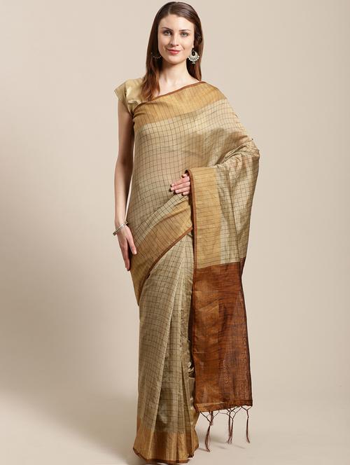 checkered woven saree with blouse - 17167597 - Very Small Image - 1