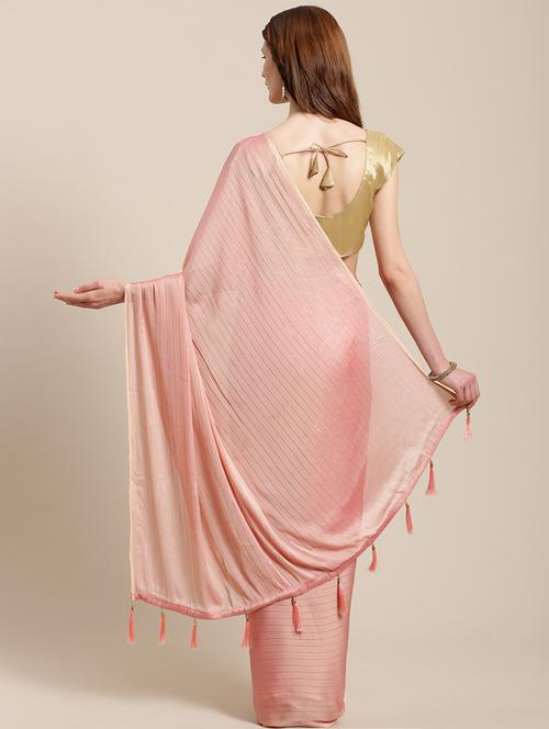 striped woven saree with tassels with blouse - 17167599 - Very Small Image - 1
