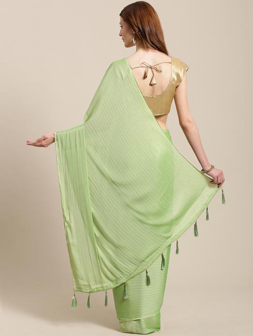 striped woven saree with tassels with blouse - 17167601 - Very Small Image - 1
