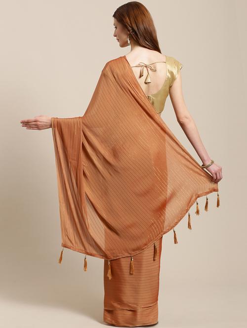 striped woven saree with tassels with blouse - 17167602 - Very Small Image - 1