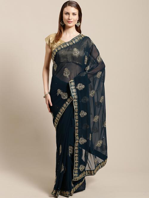 self design embroidered saree with blouse - 17167609 - Very Small Image - 1