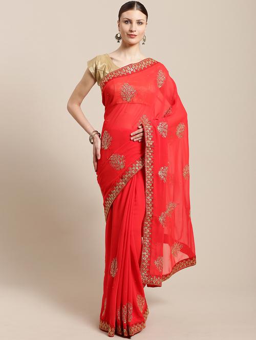 self design embroidered saree with blouse - 17167610 - Very Small Image - 1