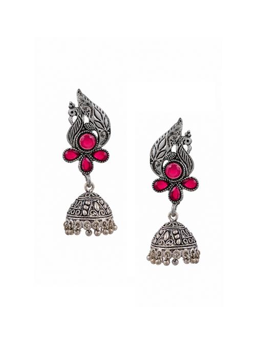 red tone silver plated jhumka earring - 17168424 - Very Small Image - 1
