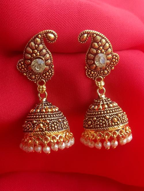gold metal jhumka earring - 17168957 - Very Small Image - 1