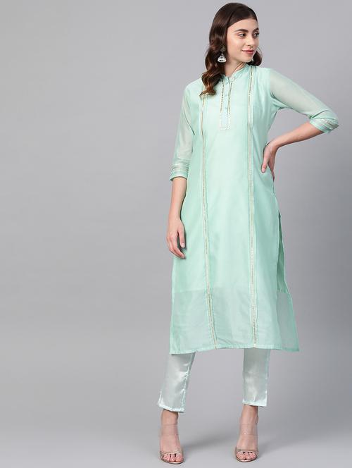 solid gota work kurta pant set - 17170561 - Very Small Image - 1