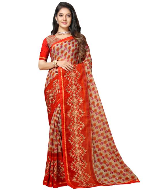 floral printed saree with blouse - 17170732 - Very Small Image - 1