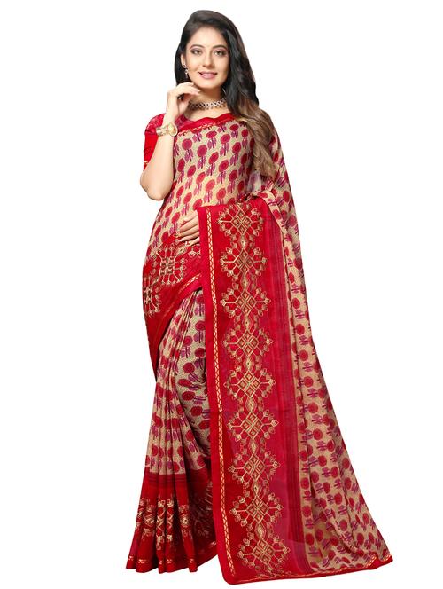 floral printed saree with blouse - 17170734 - Very Small Image - 1