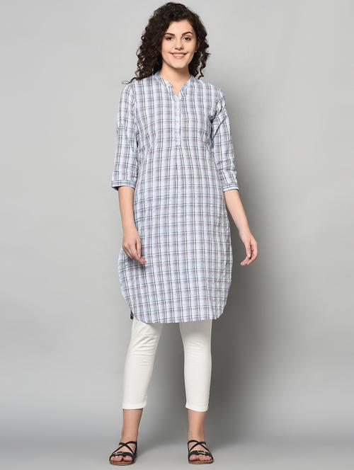 checkered straight kurta - 17170767 - Very Small Image - 1