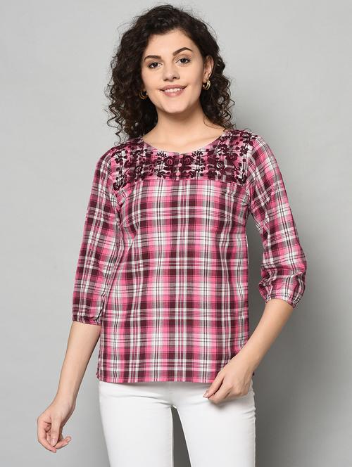 floral embroidered checkered top - 17170793 - Very Small Image - 1