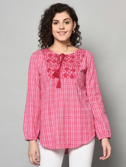 embroidered checkered top - 17170796 - Very Small Image - 1