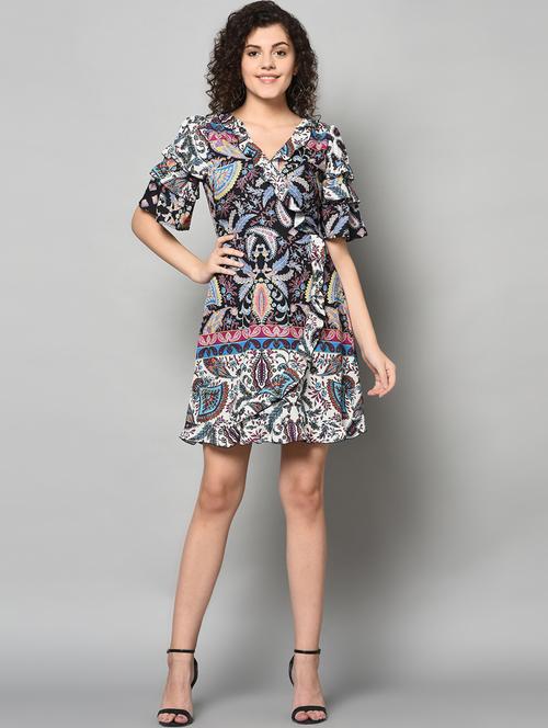layered sleeves printed dress - 17170801 - Very Small Image - 1