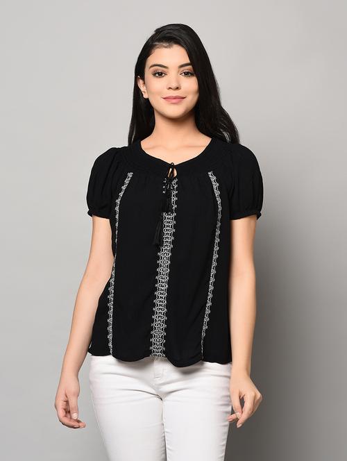tie up neck peasant top - 17170811 - Very Small Image - 1