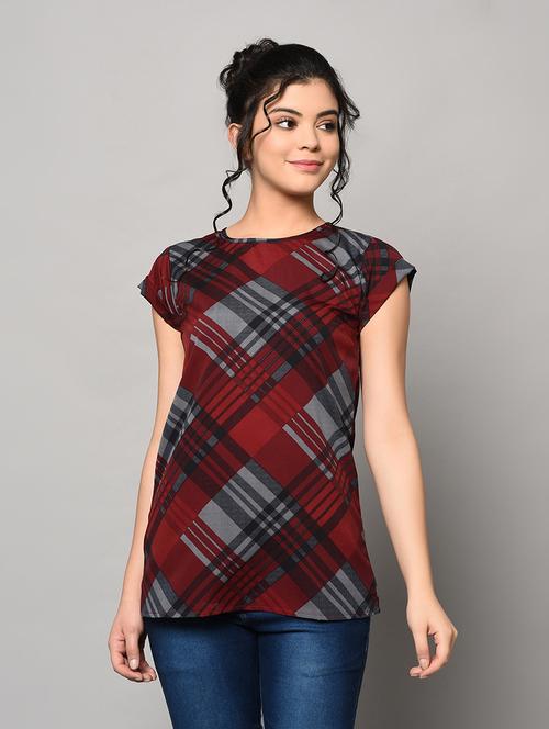 round neck checkered top - 17170815 - Very Small Image - 1