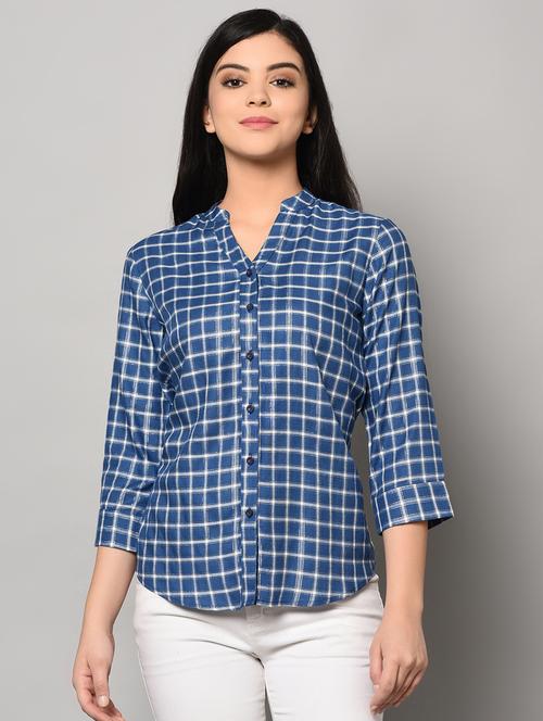mandarin neck checkered shirt - 17170829 - Very Small Image - 1
