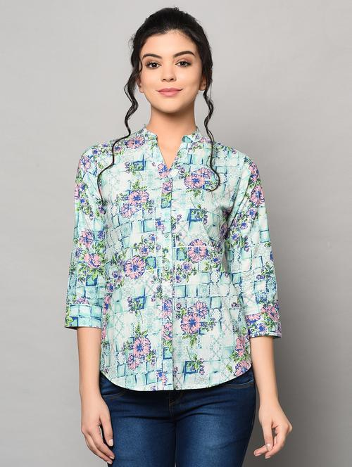 mandarin neck printed shirt - 17170832 - Very Small Image - 1