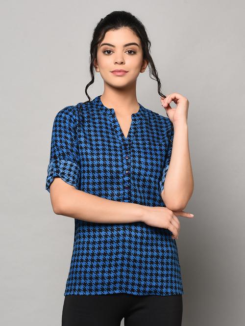 mandarin collar houndstooth shirt - 17170836 - Very Small Image - 1