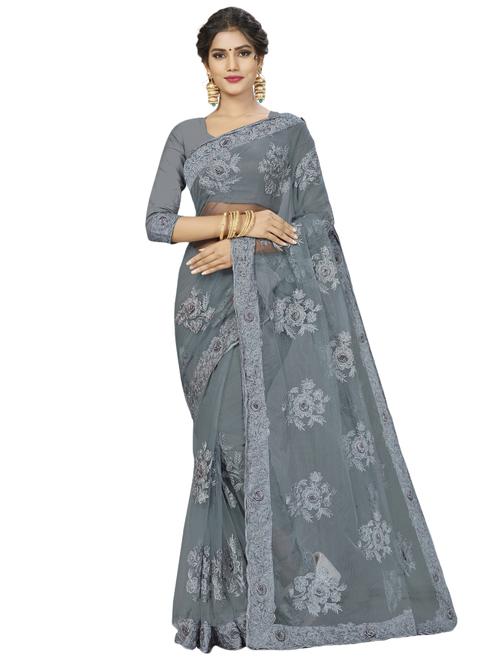 solid embroidered saree with blouse - 17170858 - Very Small Image - 1