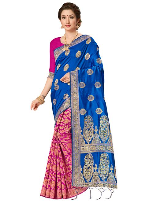 half & half woven saree with blouse - 17171041 - Very Small Image - 1