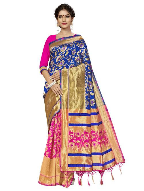 floral woven saree with blouse - 17171073 - Very Small Image - 1