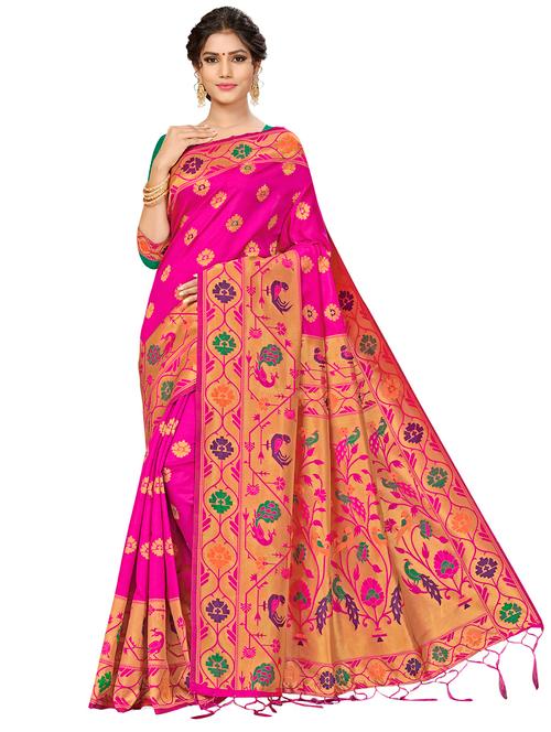 self design woven saree with blouse - 17171082 - Very Small Image - 1