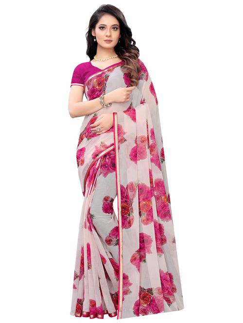 floral printed saree with blouse - 17171127 - Very Small Image - 1
