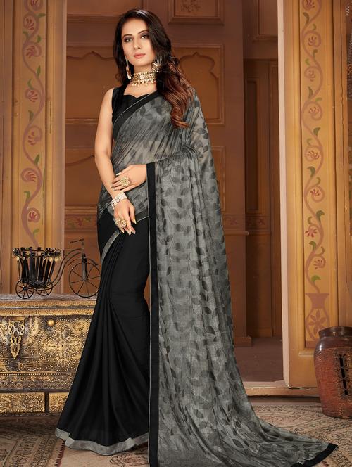 half & half printed saree with blouse - 17171522 - Very Small Image - 1