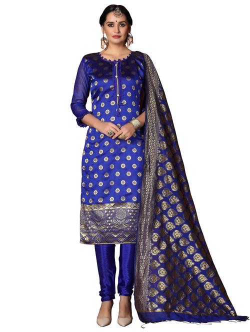 zari work churidaar semi-stitched suit - 17171588 - Very Small Image - 1