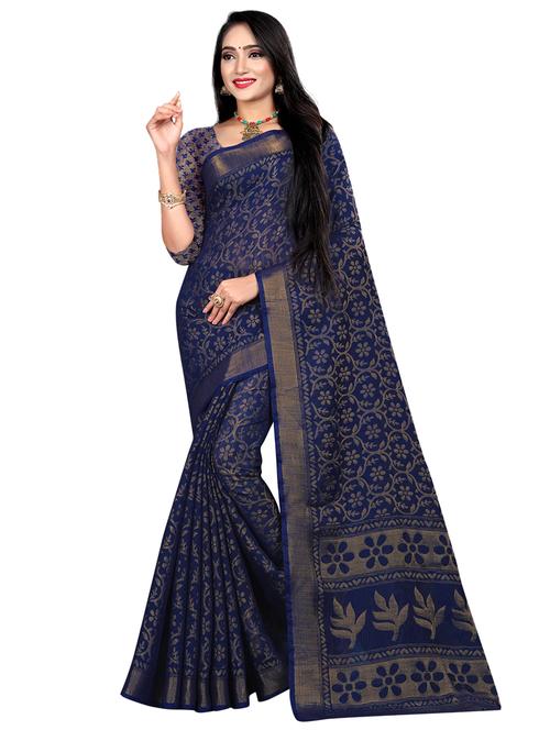 floral printed brasso saree with blouse - 17175002 - Very Small Image - 1