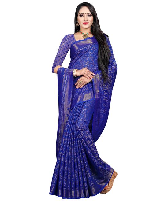 floral printed brasso saree with blouse - 17175009 - Very Small Image - 1
