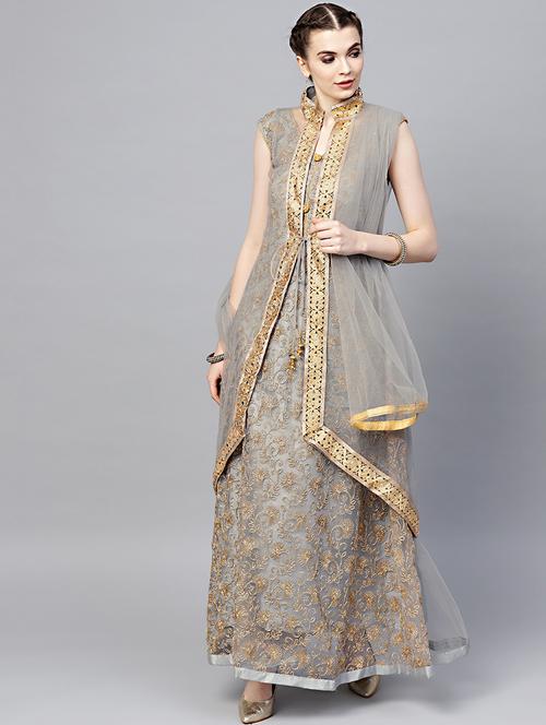 embroidered kurta churidaar set - 17175032 - Very Small Image - 1