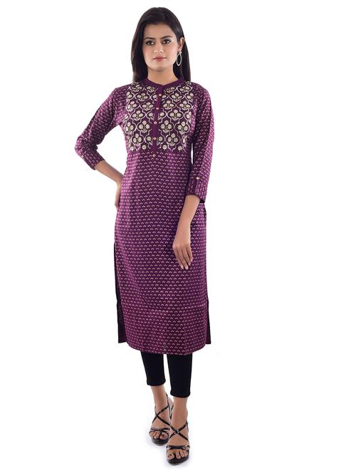 gold print embroidered straight kurta - 17175603 - Very Small Image - 1