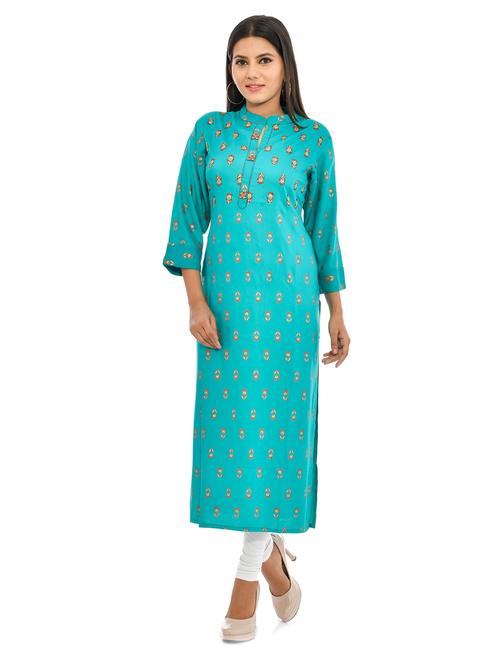 foil print straight kurta - 17175996 - Very Small Image - 1