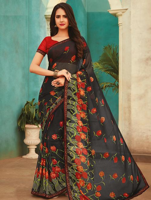 floral printed saree with blouse - 17176709 - Very Small Image - 1