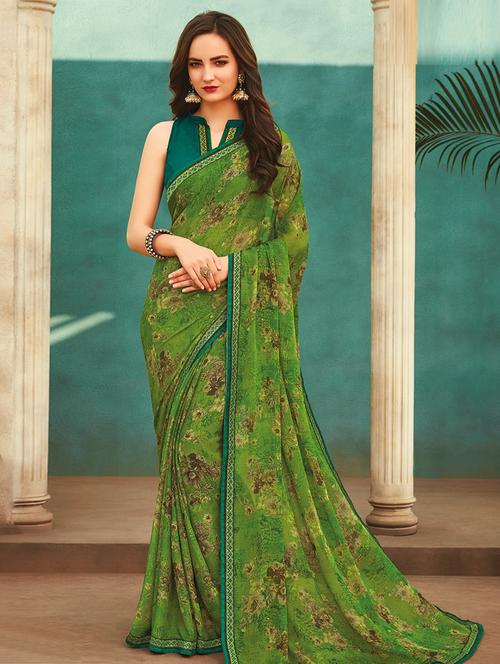 floral printed saree with blouse - 17176714 - Very Small Image - 1