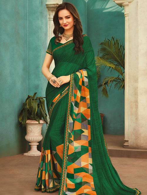 geometrical printed saree with blouse - 17176720 - Very Small Image - 1