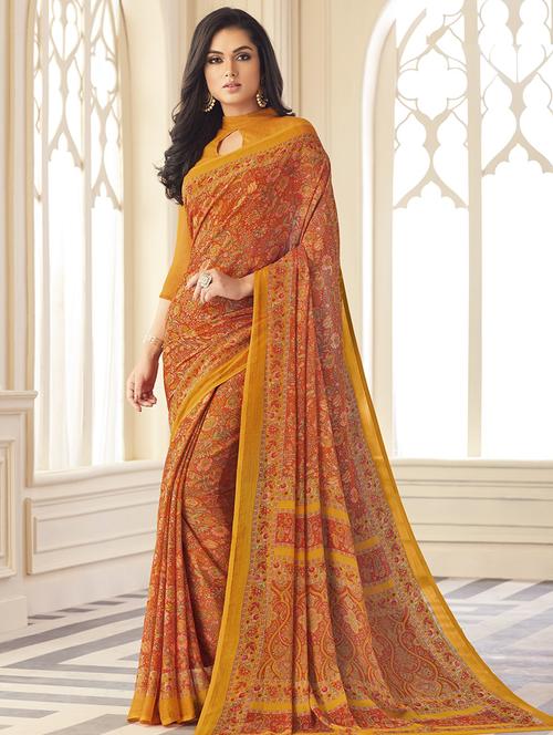 floral printed saree with blouse - 17176722 - Very Small Image - 1