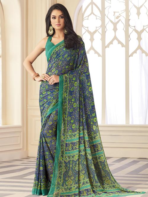 floral printed saree with blouse - 17176723 - Very Small Image - 1
