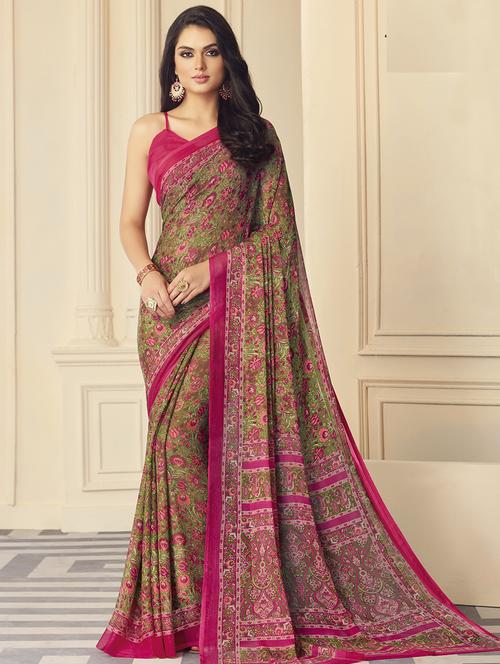 floral printed saree with blouse - 17176725 - Very Small Image - 1