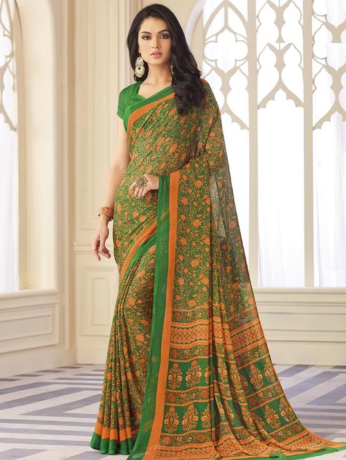 floral printed saree with blouse - 17176728 - Very Small Image - 1